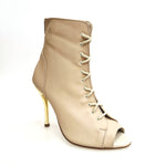 Load image into Gallery viewer, ALEXIS Flesh (Art. 132) - Mezzo Stivaletto con Zip in Pelle Rosa Carne Tacco a Spillo in Alluminio Laminato Oro
