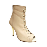 Carica immagine nella Galleria, ALEXIS Flesh (Art. 132) - Mezzo Stivaletto con Zip in Pelle Rosa Carne Tacco a Spillo in Alluminio Laminato Oro
