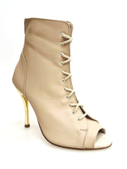 Carica immagine nella Galleria, ALEXIS Flesh (Art. 132) - Mezzo Stivaletto con Zip in Pelle Rosa Carne Tacco a Spillo in Alluminio Laminato Oro
