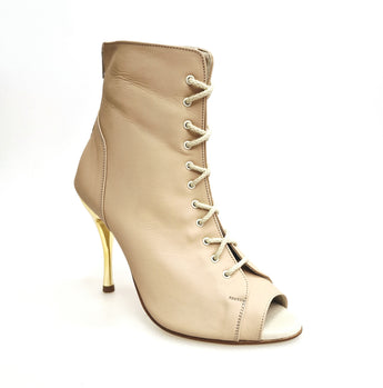ALEXIS Flesh (Art. 132) - Mezzo Stivaletto con Zip in Pelle Rosa Carne Tacco a Spillo in Alluminio Laminato Oro