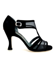 Carica immagine nella Galleria, ROXINA  (R.L. XENA By WISH DANCE F.533) - Sandalo da donna in camoscio nero Retina con con Tacco a Rocchetto Rotondo
