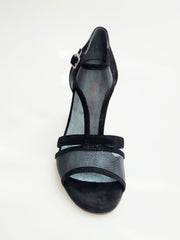 Carica immagine nella Galleria, ROXINA  (R.L. XENA By WISH DANCE F.533) - Sandalo da donna in camoscio nero Retina con con Tacco a Rocchetto Rotondo
