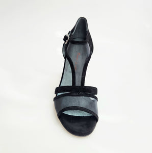 ROXINA  (R.L. XENA By WISH DANCE F.533) - Sandalo da donna in camoscio nero Retina con con Tacco a Rocchetto Rotondo