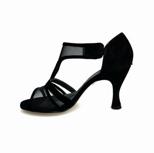 ROXINA  (R.L. XENA By WISH DANCE F.533) - Sandalo da donna in camoscio nero Retina con con Tacco a Rocchetto Rotondo