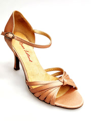 Carica immagine nella Galleria, Ginevra/6 (T109) - Scarpa da Donna Bi-Flex con Nodino sei fascette in Raso Seta Carne e Tacco Rocchettino Sottile
