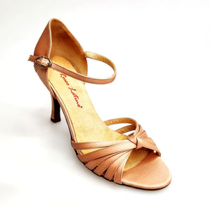Ginevra/6 (T109) - Scarpa da Donna Bi-Flex con Nodino sei fascette in Raso Seta Carne e Tacco Rocchettino Sottile