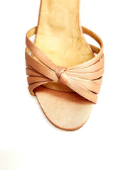 Carica immagine nella Galleria, Ginevra/6 (T109) - Scarpa da Donna Bi-Flex con Nodino sei fascette in Raso Seta Carne e Tacco Rocchettino Sottile
