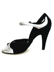 Carica immagine nella Galleria, AMINA F.533 (R.L. by WISH DANCE) - Sandalo da donna  in camoscio Nero e Pelle Argento  con Tacco a Spillo Largo
