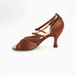 Load image into Gallery viewer, LIVIA (T104 R.L. by WISH DANCE) - Scarpa in Camoscio Bronzo Tan e Raso seta Bronzo Tan Tacco Basso Rocchetto Tondo Suola Extraflex

