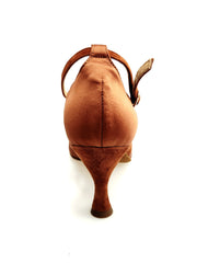 Carica immagine nella Galleria, LIVIA (T104 R.L. by WISH DANCE) - Scarpa in Camoscio Bronzo Tan e Raso seta Bronzo Tan Tacco Basso Rocchetto Tondo Suola Extraflex
