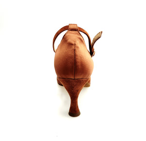 LIVIA (T104 R.L. by WISH DANCE) - Scarpa in Camoscio Bronzo Tan e Raso seta Bronzo Tan Tacco Basso Rocchetto Tondo Suola Extraflex