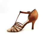 Load image into Gallery viewer, DILETTA Plus SW (R.L. T114 By WISH DANCE ) -  Sandalo da Donna in Raso Seta Bronzo Tan Strisce sulla Pianta in Raso Seta Bronzo Tan Applicazione di Swarovski Boreali con Tacco a Rocchettino Sottile
