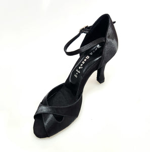 Ely QA (32QA) - Scarpa da Donna in Raso Seta Nero Cinturino Singolo alla Caviglia e Tacco a Rocchetto