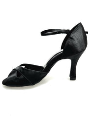 Load image into Gallery viewer, Ely QA (32QA) - Scarpa da Donna in Raso Seta Nero Cinturino Singolo alla Caviglia e Tacco a Rocchetto
