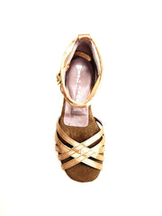 Load image into Gallery viewer, Andromeda QB (45QB) - Women&#39;s Basic Shoe in Satin Silk Nude with 5 Straps without Net and Double Ankle Strap Spool Heel
