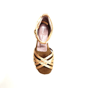 Andromeda QB (45QB) - Women's Basic Shoe in Satin Silk Nude with 5 Straps without Net and Double Ankle Strap Spool Heel