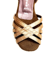 Load image into Gallery viewer, Andromeda QB (45QB) - Women&#39;s Basic Shoe in Satin Silk Nude with 5 Straps without Net and Double Ankle Strap Spool Heel
