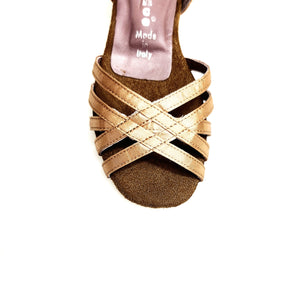 Andromeda QB (45QB) - Women's Basic Shoe in Satin Silk Nude with 5 Straps without Net and Double Ankle Strap Spool Heel