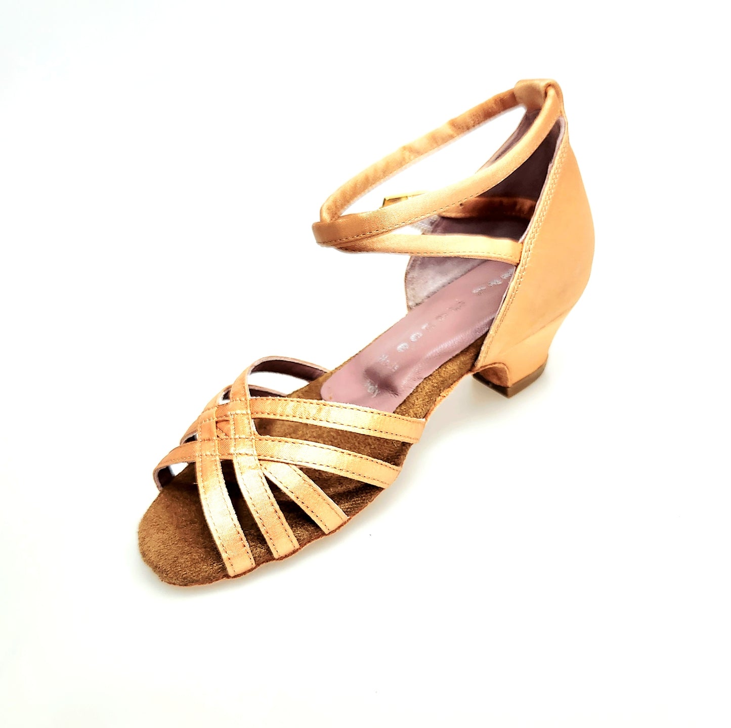 Scarpa da bambina Andromeda QB Wish Dance Shop in raso seta carne, con 5 fascette, cinturino doppio e tacco a rochetto 30mm
