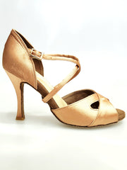 Load image into Gallery viewer, Ely QC (32QC) - Women&#39;s Basic Shoe in Nude Satin and Crossed Strap on the Foot Neck
