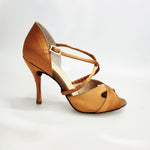 Carica immagine nella Galleria, Ely QC (32QC) - Scarpa Basica Da donna in Raso Bronzo con Cinturino Incrociato sul Collo Piede Tacco a spillo
