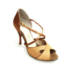 Carica immagine nella Galleria, Ely QC (32QC) - Scarpa Basica Da donna in Raso Bronzo con Cinturino Incrociato sul Collo Piede Tacco a spillo
