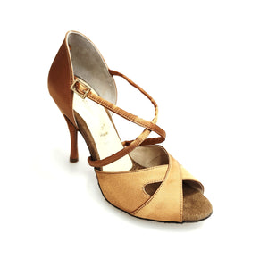 Ely QC (32QC) - Scarpa Basica Da donna in Raso Bronzo con Cinturino Incrociato sul Collo Piede Tacco a spillo