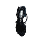 Load image into Gallery viewer, Patty QC (28QC) - Scarpa Basica Da donna in Raso Nero Con 6 Fascette e Cinturino Incrociato sul Collo Piede tacco basso a Spillo largo
