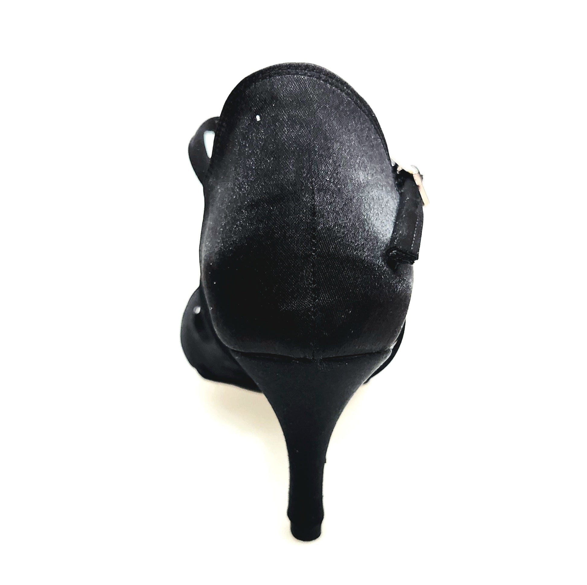 Scarpa donna Wish Dance Shop Patty QC in raso nero con 6 fascette, cinturino incrociato, tacco basso a spillo largo.