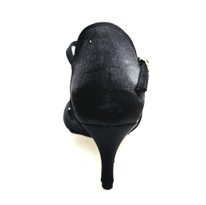 Scarpa donna Wish Dance Shop Patty QC in raso nero con 6 fascette, cinturino incrociato, tacco basso a spillo largo.