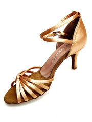 Load image into Gallery viewer, Patty QB (28) - Basic shoe for Woman in Nude satin with straps and double strap on the ankle
