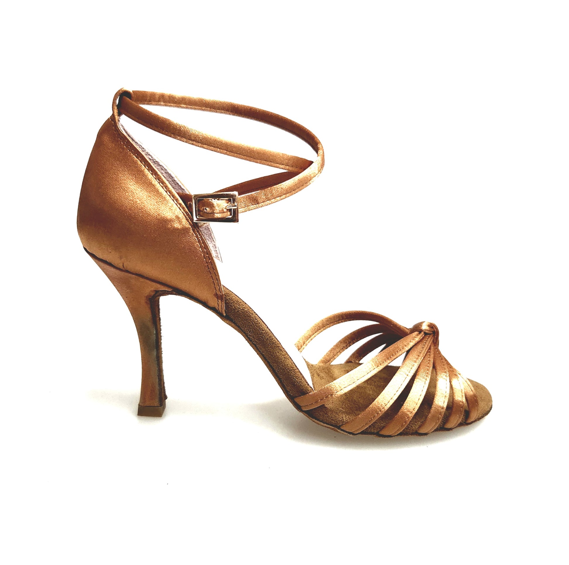 Scarpa da ballo donna Patty QB Wish Dance Shop in raso seta bronzo, con cinturino doppio e tacco a rocchetto.