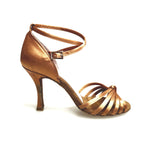 Load image into Gallery viewer, Patty QB (28QB) - Scarpa da Ballo Basica da Donna in Raso Seta Bronzo Nodino con 6 Fascette e cinturino doppio sulla caviglia con Tacco a Rocchettino
