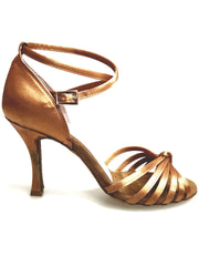 Load image into Gallery viewer, Patty QB (28QB) - Scarpa da Ballo Basica da Donna in Raso Seta Bronzo Nodino con 6 Fascette e cinturino doppio sulla caviglia con Tacco a Rocchettino
