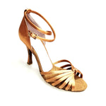 Load image into Gallery viewer, Patty QB (28QB) - Scarpa da Ballo Basica da Donna in Raso Seta Bronzo Nodino con 6 Fascette e cinturino doppio sulla caviglia con Tacco a Rocchettino
