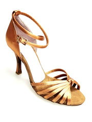 Load image into Gallery viewer, Patty QB (28QB) - Scarpa da Ballo Basica da Donna in Raso Seta Bronzo Nodino con 6 Fascette e cinturino doppio sulla caviglia con Tacco a Rocchettino
