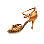 Load image into Gallery viewer, Patty QB (28QB) - Scarpa da Ballo Basica da Donna in Raso Seta Bronzo Nodino con 6 Fascette e cinturino doppio sulla caviglia con Tacco a Rocchettino
