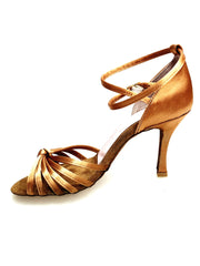 Load image into Gallery viewer, Patty QB (28QB) - Scarpa da Ballo Basica da Donna in Raso Seta Bronzo Nodino con 6 Fascette e cinturino doppio sulla caviglia con Tacco a Rocchettino
