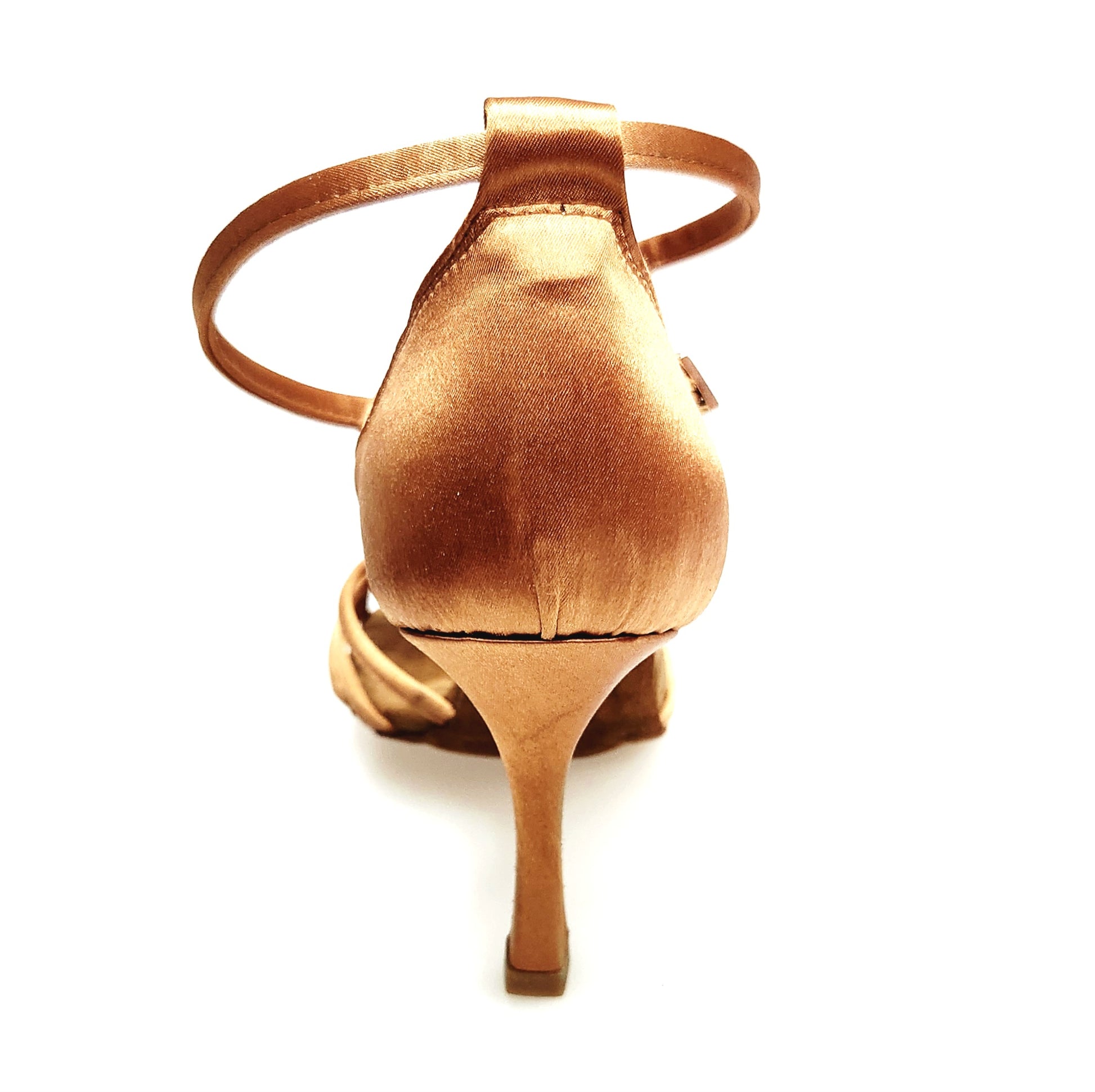 Scarpa da ballo donna Patty QB Wish Dance Shop in raso seta bronzo con cinturino doppio, tacco a rocchettino e fascette.