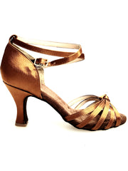 Carica immagine nella Galleria, Patty 5F QB N (072 QB N) - Scarpa da Ballo Basica da Donna in Raso Seta Bronzo Dark Nodino con 5 Fascette Foderate Pelle
