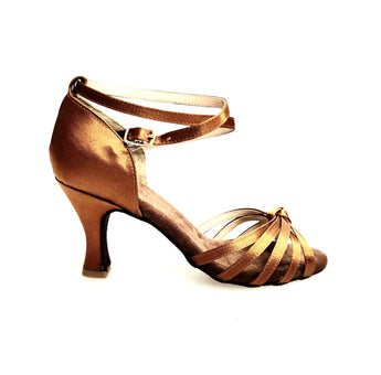 Patty 5F QB N (072 QB N) - Scarpa da Ballo Basica da Donna in Raso Seta Bronzo Dark Nodino con 5 Fascette Foderate Pelle