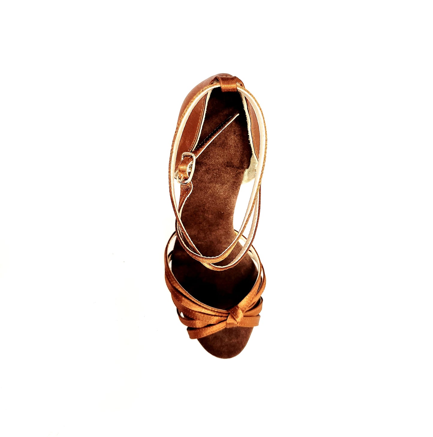 Scarpa da ballo Donna Patty 5F QB N in raso seta bronzo scuro con fascette e fodera in pelle, modello basico.