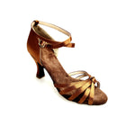 Load image into Gallery viewer, Patty 5F QB N (072 QB N) - Scarpa da Ballo Basica da Donna in Raso Seta Bronzo Dark Nodino con 5 Fascette Foderate Pelle
