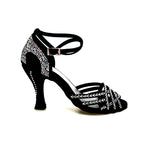 Load image into Gallery viewer, ANITA QB (Marea L143) - Scarpa Da Donna Linea Bi-Flex in Raso Seta Nero Con Swarovski Boreali Cinturino Incrociato alla Caviglia Tacco a Rocchetto
