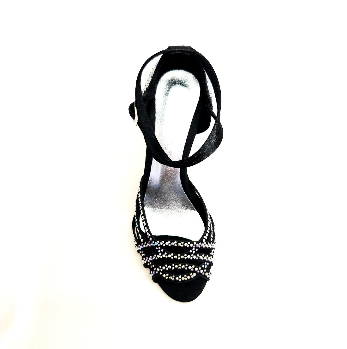 Scarpa da donna Wish Dance Shop ANITA QB Marea L143, scarpe da ballo in raso nero con Swarovski, cinturino incrociato e tacco a rocchetto