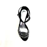Load image into Gallery viewer, ANITA QB (Marea L143) - Scarpa Da Donna Linea Bi-Flex in Raso Seta Nero Con Swarovski Boreali Cinturino Incrociato alla Caviglia Tacco a Rocchetto

