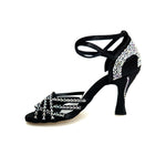 Load image into Gallery viewer, ANITA QB (Marea L143) - Scarpa Da Donna Linea Bi-Flex in Raso Seta Nero Con Swarovski Boreali Cinturino Incrociato alla Caviglia Tacco a Rocchetto
