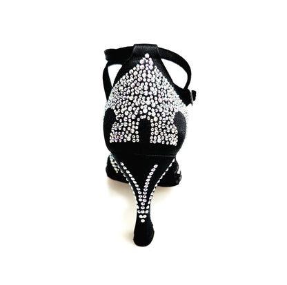 Scarpe da ballo Wish Dance Shop ANITA QB Marea L143 in raso nero con Swarovski, cinturino incrociato e tacco a rocchetto.