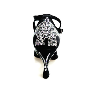 ANITA QB (Marea L143) - Scarpa Da Donna Linea Bi-Flex in Raso Seta Nero Con Swarovski Boreali Cinturino Incrociato alla Caviglia Tacco a Rocchetto