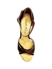 Carica immagine nella Galleria, Ginevra/6 (T109) - Scarpa da Donna Bi-Flex con Nodino sei fascette in Raso Seta Bronzo Tan e Tacco Rocchetto Tondo
